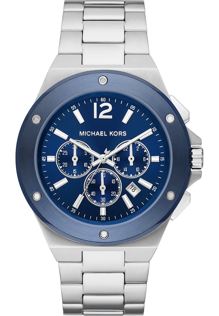 Michael Kors Gents 45.00mm Quartz Watch with Blue Analogue dial and Silver Metal Bracelet Strap MK8938