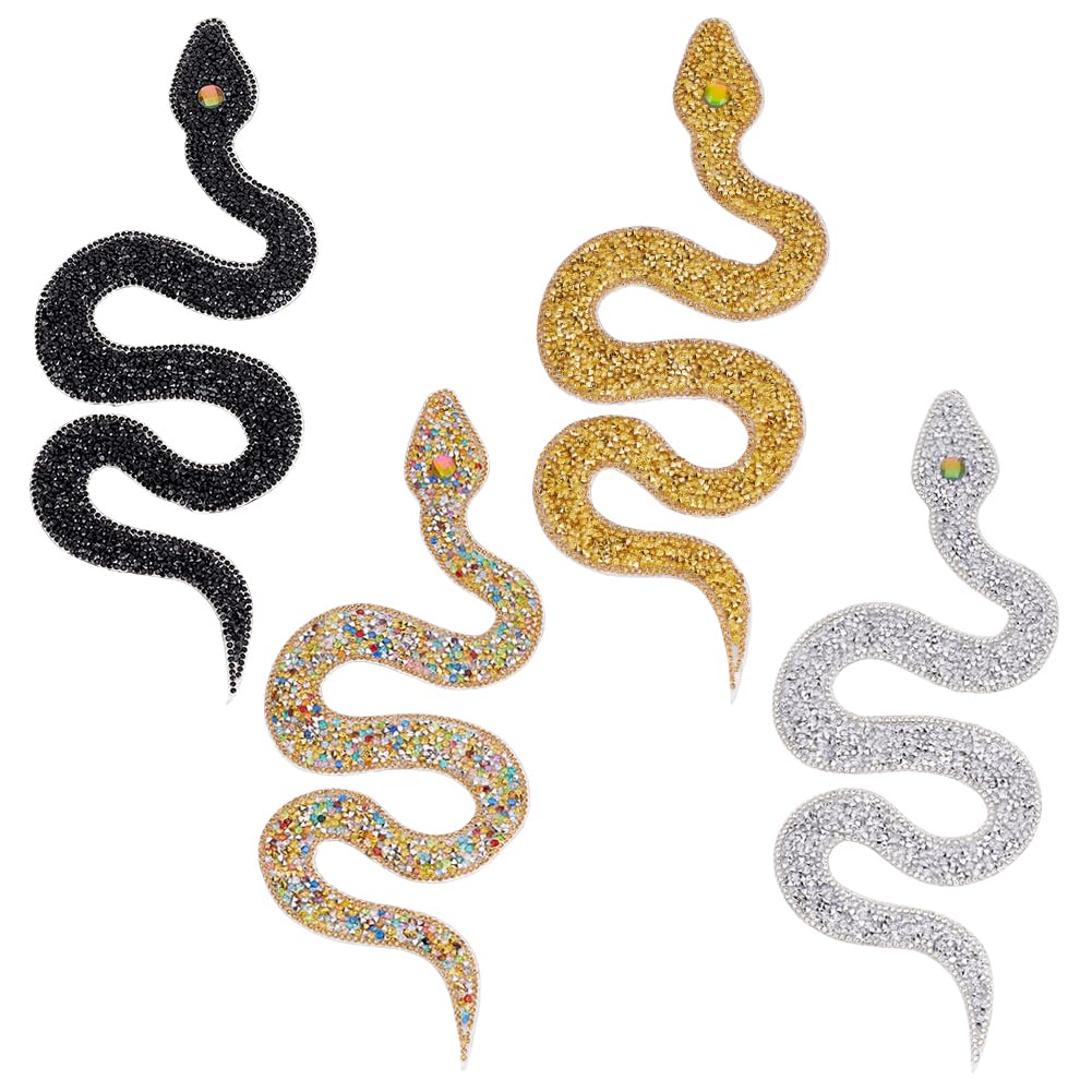 Parches de serpiente con diamantes para planchar apliques brillantes de pedrería 4 ud