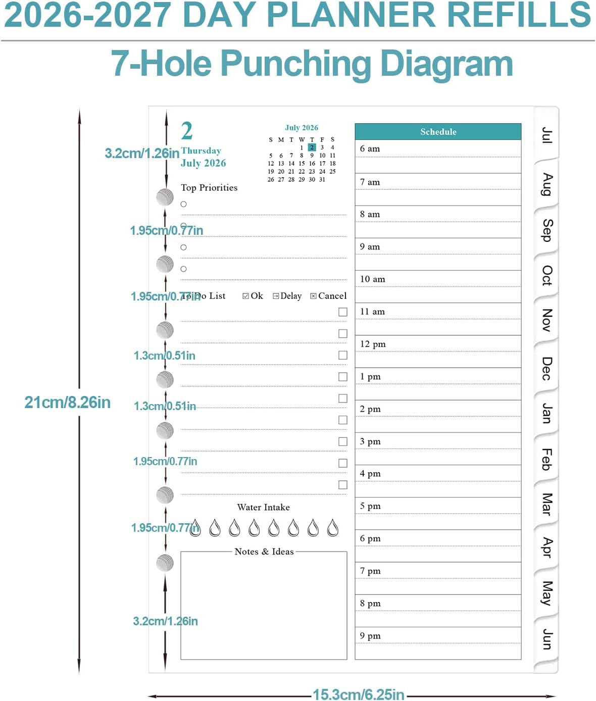 2026-2027 Planner Refills - One Page Per Day Daily ＆ Monthly Planner, July 2026-June 2027, 7-Hole Punched，Prioritized, To-Do List, Notes, Appointment Schedule, Desk Size 4, 5.8" x 8.3"