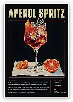 SKINGE Vintage Cocktail Poster-Bar Cart Accessories and Decor Aperol Spritz Cocktail Aesthetic Prints Painting Canvas Wall Art For Living Room College Dorm Apartment Wall Decor 12x16in Unframed