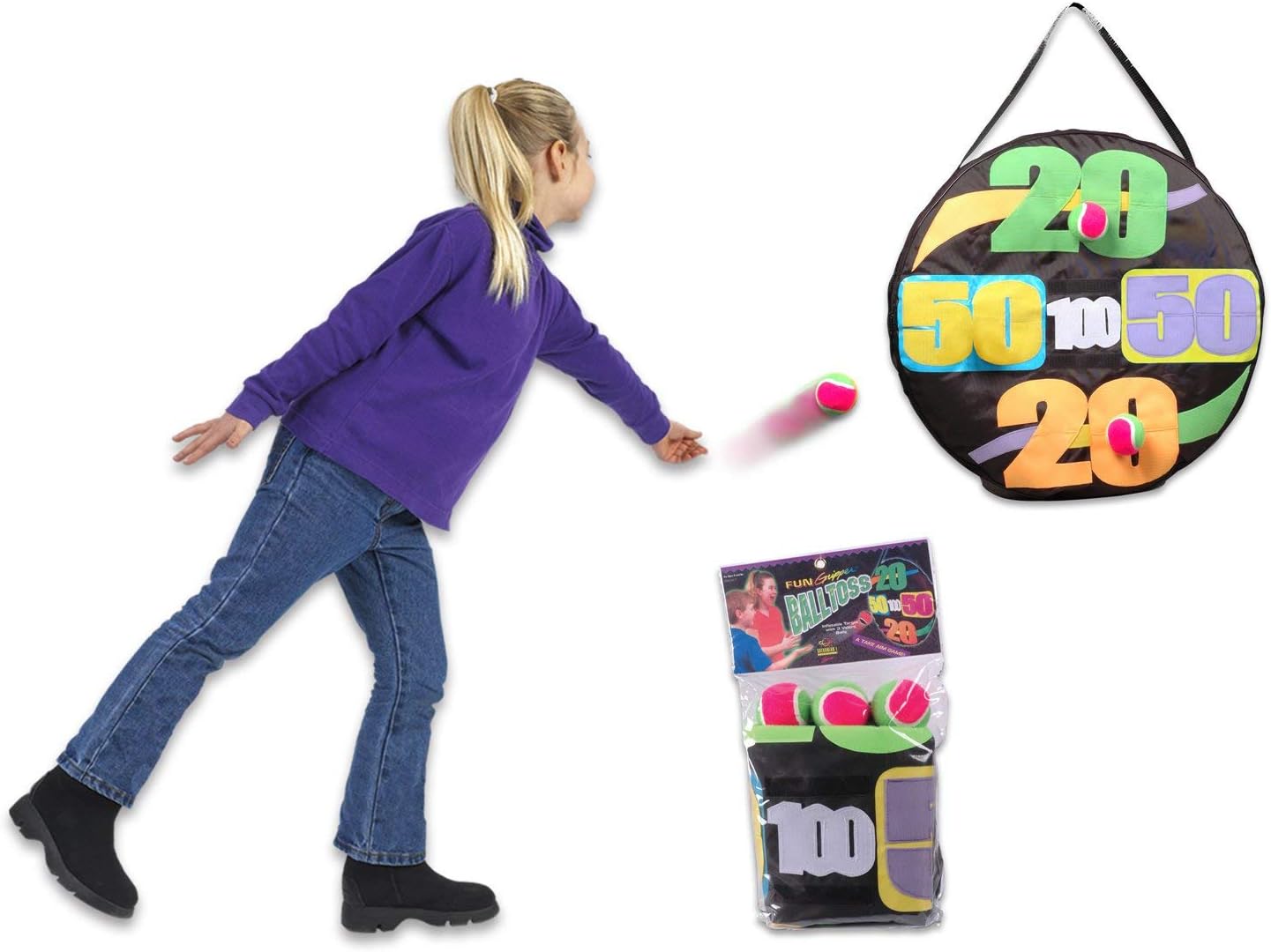 Tennis Ball Toss - Target, Dart Board Game 24" Inflatable Hook & Loop Target Game Young Adults w/ 3-2" Balls