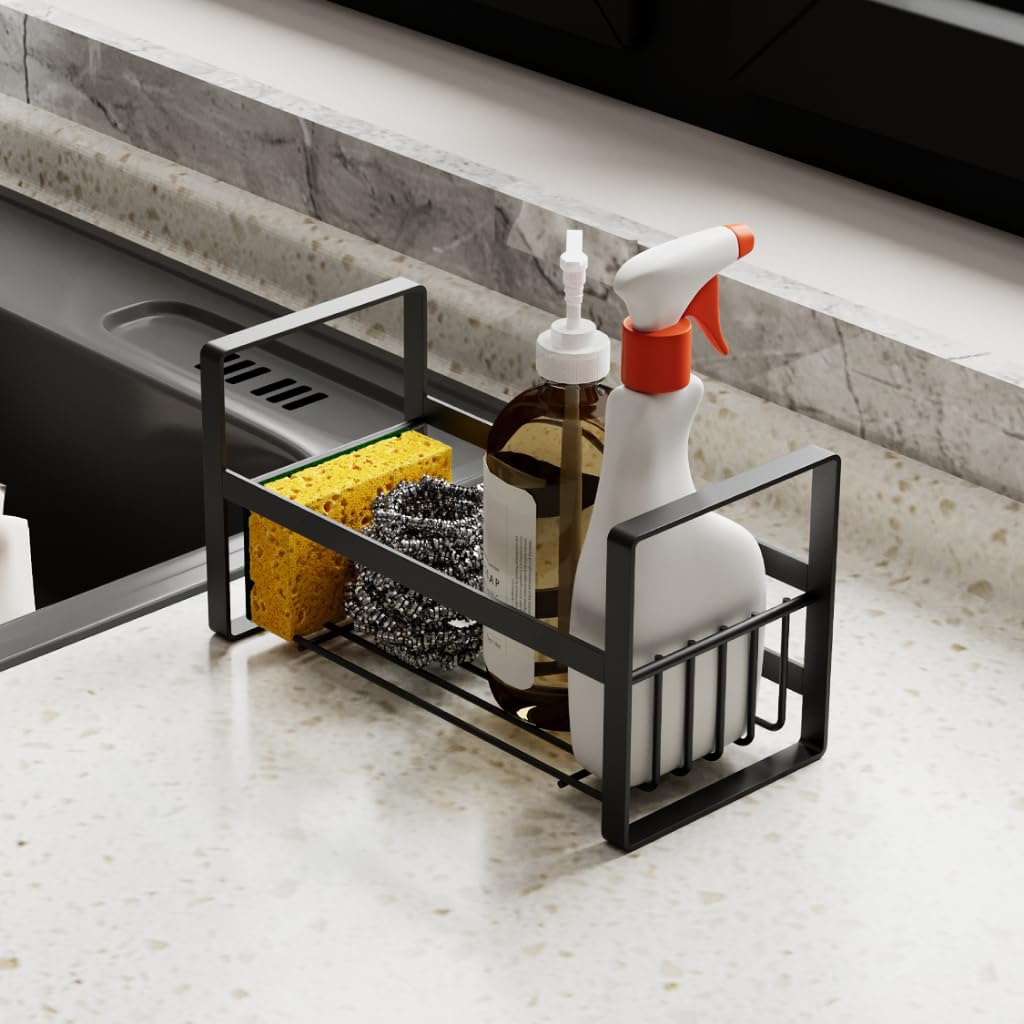 LAPO GI Steel Wall Mounted Bathroom Shelf-Kitchen Rack with Self-Adhesive, Multi-Purpose Organizer Rack for Sponge Holder, Sink Organizer, Storage Rack, 3 Years Warranty (Black, Pack of 1)-image-23