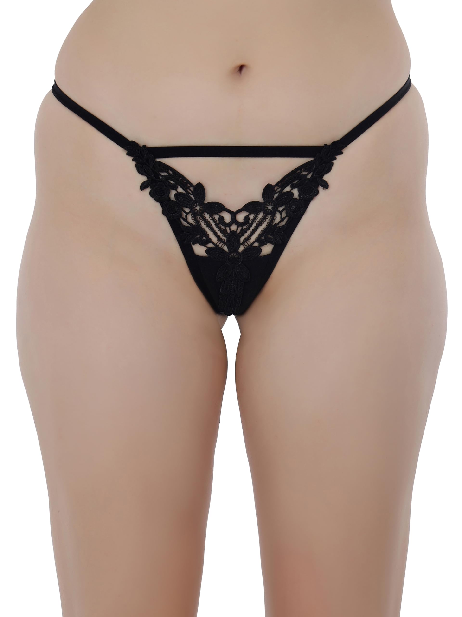 Cotton Lycra Low Rise Minimal Coverage Butterfly Patch Thong Panty - SN3600-XL Black-image-4