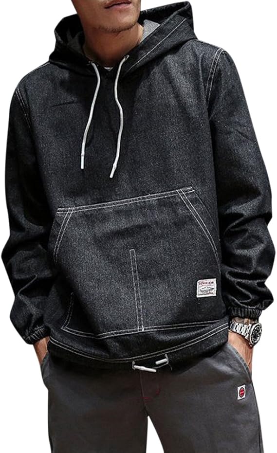 Amazon メンズ デニムパーカー フード付き リブ 無地 長袖 調整可能 おしゃれ サマー トップス トレーナー パーカー 通販
