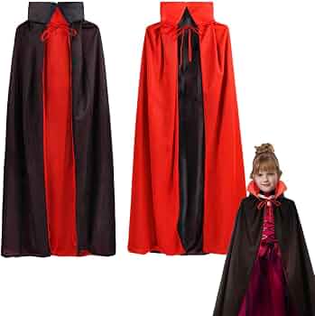 Mantello Vampiro Bambini E Adulti Reversibile Nero/Rosso | Costume Halloween Dracula Con Cappuccio In Raso, Taglia Unica