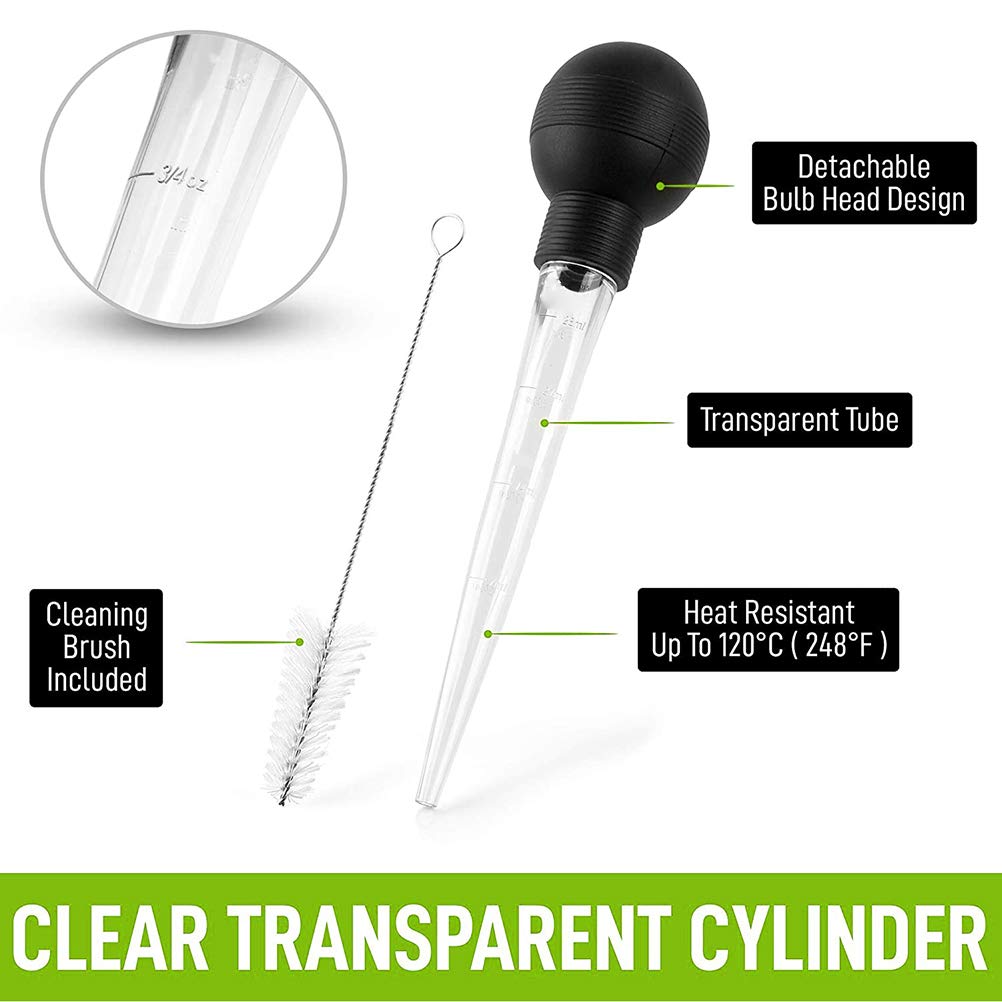 Turkey Oil Dropper with Brush, Turkey Baster for Cooking, Food Grade Turkey Baster Syringe Oil Dropper Meat Injector Set, Chicken Barbecue Food Baster Barbecue Pipe (black)