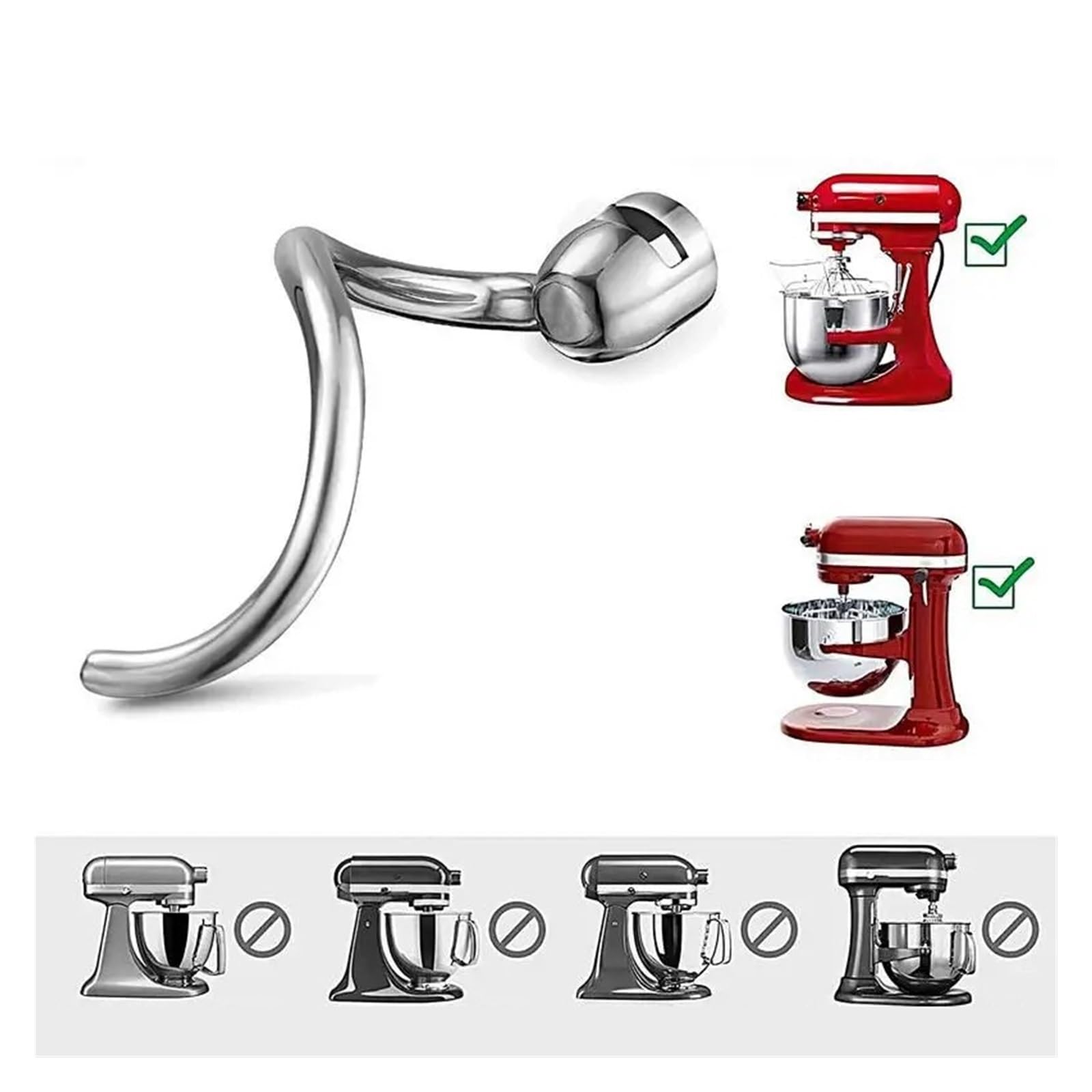 1 pz, Compatibile for Utensili da Cucina 4,5-5 Quart Testa inclinabile Mixer in Acciaio Inossidabile Gancio for impastare Parti di Ricambio Ganci for Pane