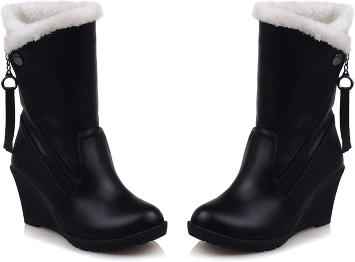 Gicoiz Womens Outdoor Warm Fur Lined Wedge Snow Boots