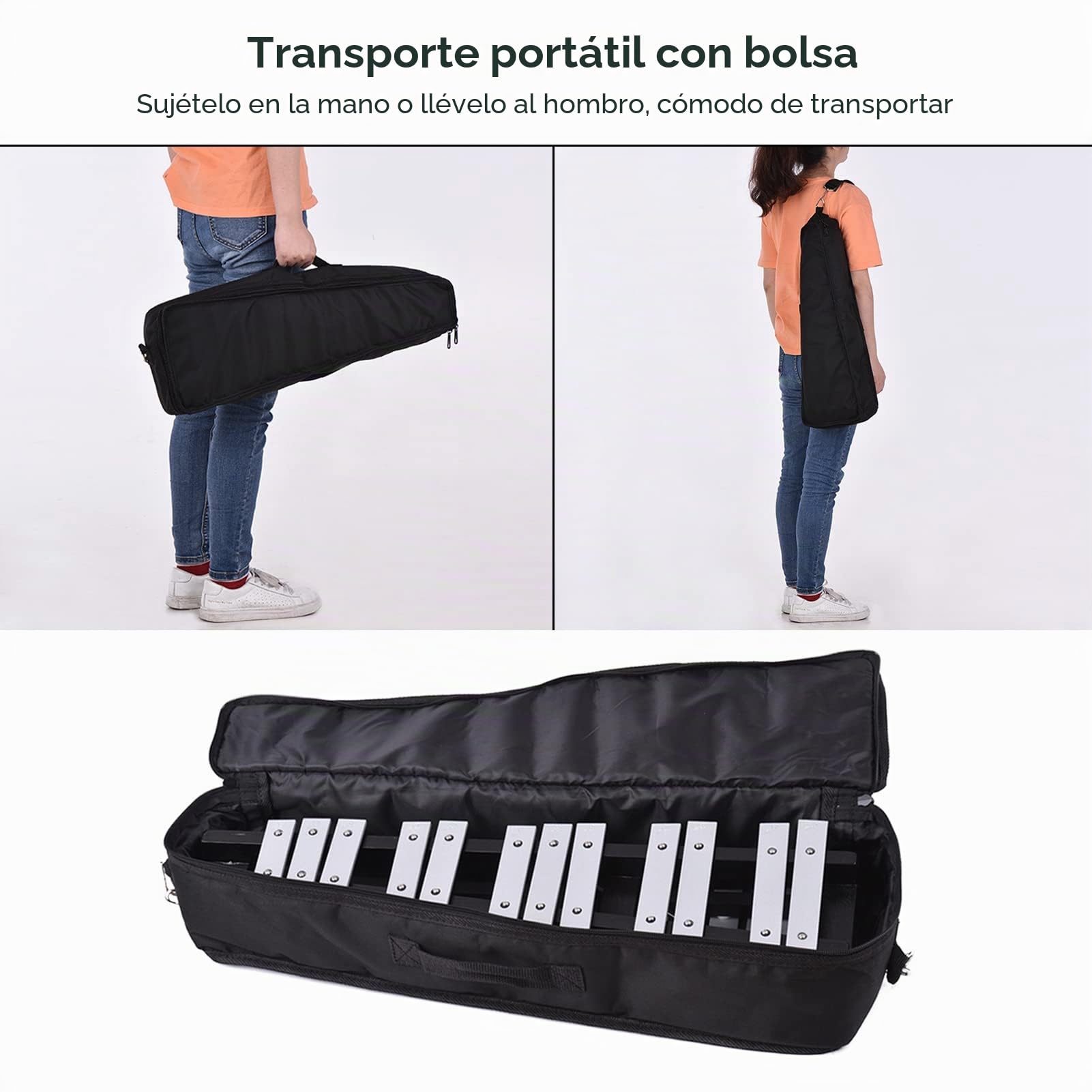 Sasuori Xilófono Glockenspiel de 30 notas con marco de madera y barras de aluminio, instrumento musical de percusión educativo, regalo con bolsa de transporte