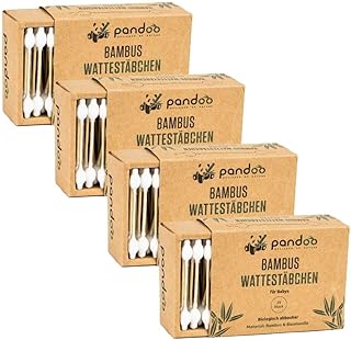 pandoo Paquet de 4 bâtonnets de coton bébé en bambou &#45; 100% biodégradable, végétalien et durable &#45; Écouvillons en coton premium compostables | 4 Boîtes de 55 (220) - 7.5 cm