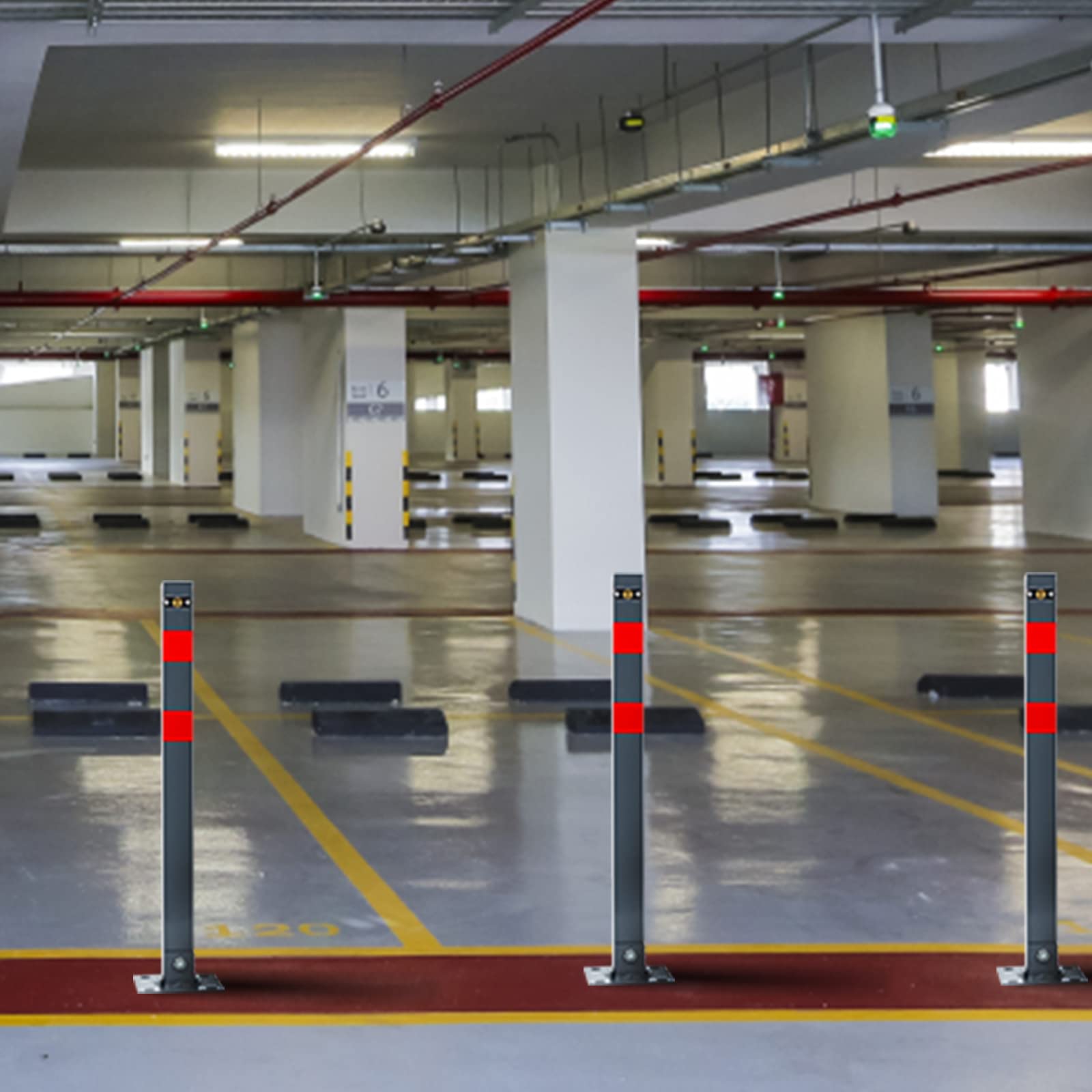 Sonnewelt 2x Paletti per parcheggio Barriera per parcheggio con 3 chiavi, Barriere per parcheggio con strisce riflettenti, Paletti di sbarramento pieghevoli, Acciaio robusto Base stabile Paletti per