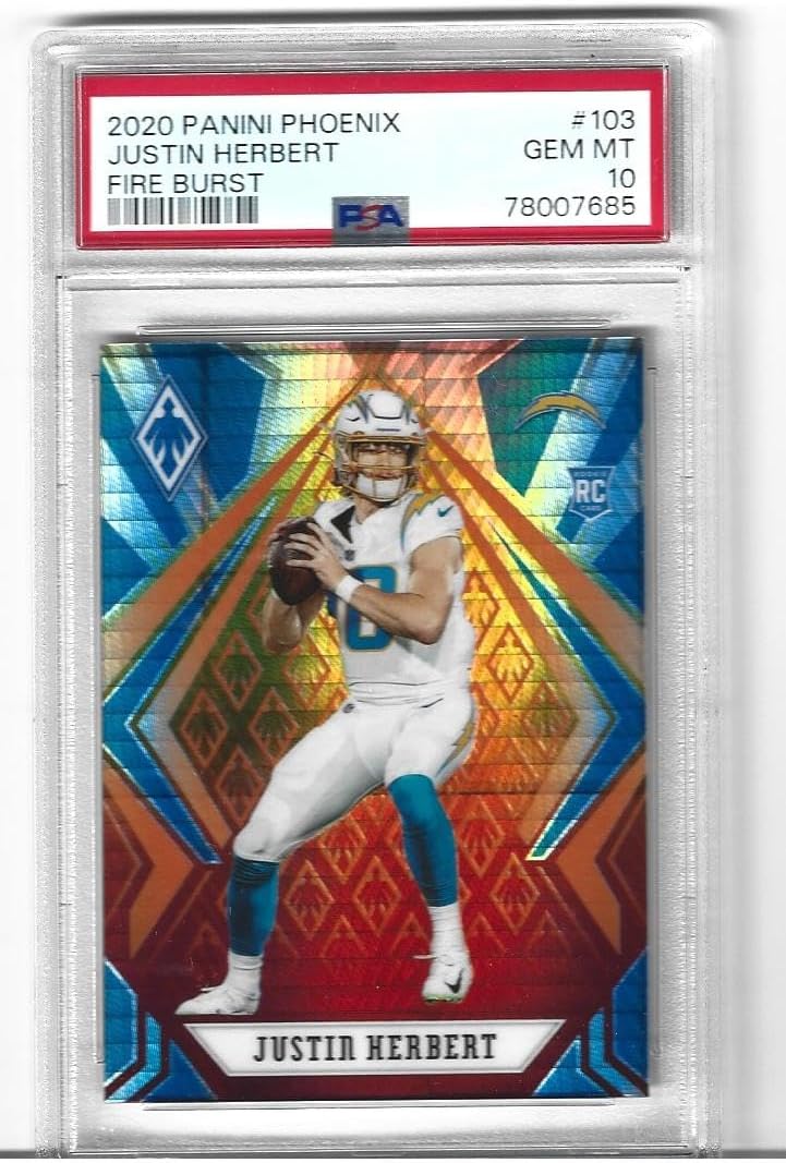 Graded Psa 10 Justin Herbert Football Rookie Card Fire Burst #103 Chargers Superstar Quaertback