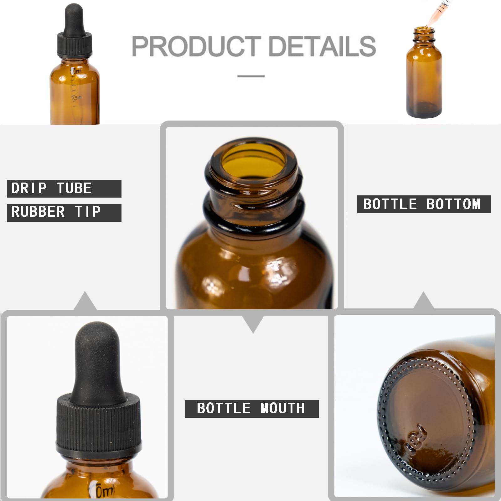 ALWSCI 24 pezzi Bottigliette per Oli Essenziali, Bottiglie 30 mL con Pipetta Marrone Bottiglie Contagocce Vetro per Laboratorio, Olio Essenziale, Aromaterapia