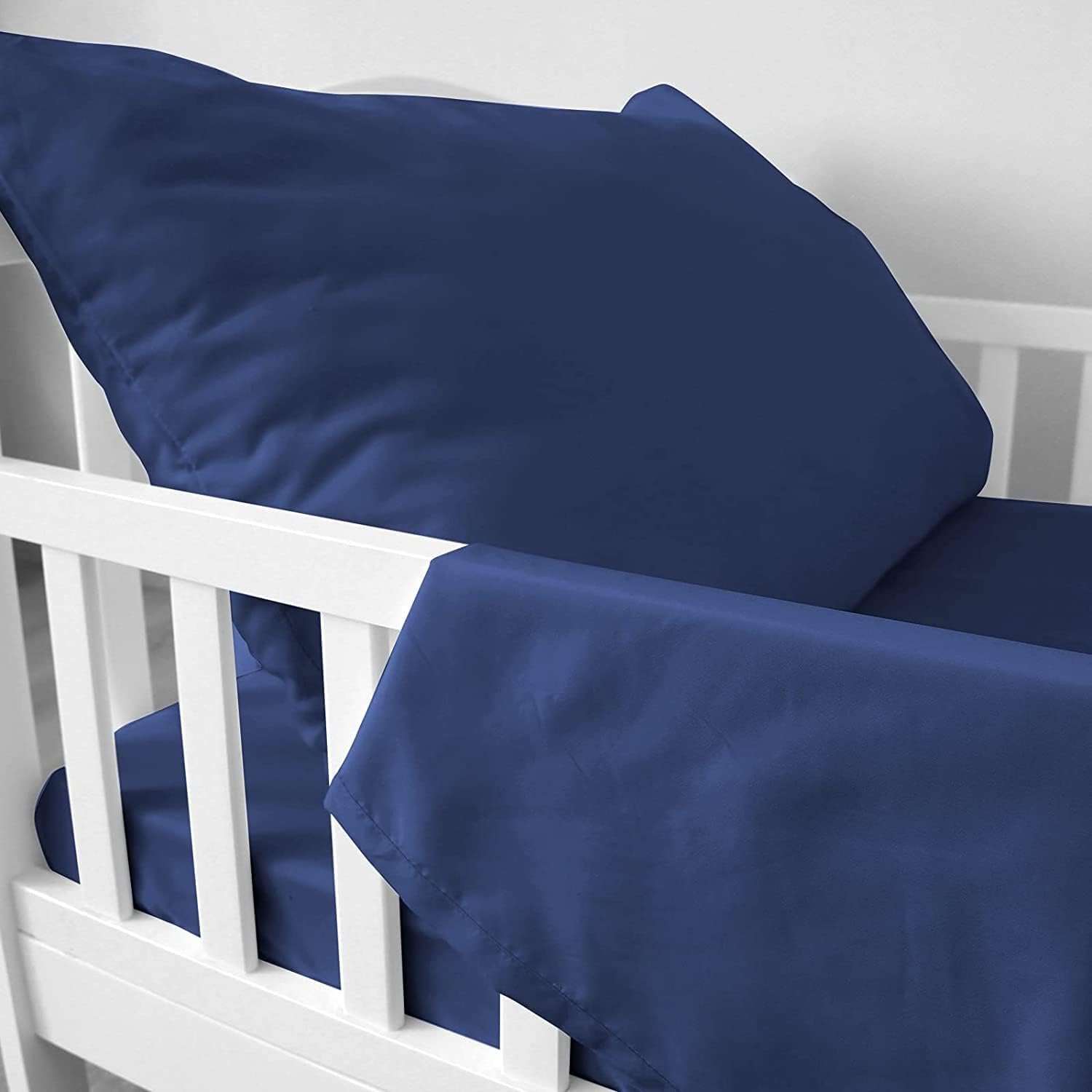 Biloban 3-Piece Toddler Sheet Set Microfiber, Toddler Bedding Set Includes Crib Mattress Sheet, Flat Sheet and Envelope Pillowcase, Silky Soft, Breathable and Lightweight, Navy
