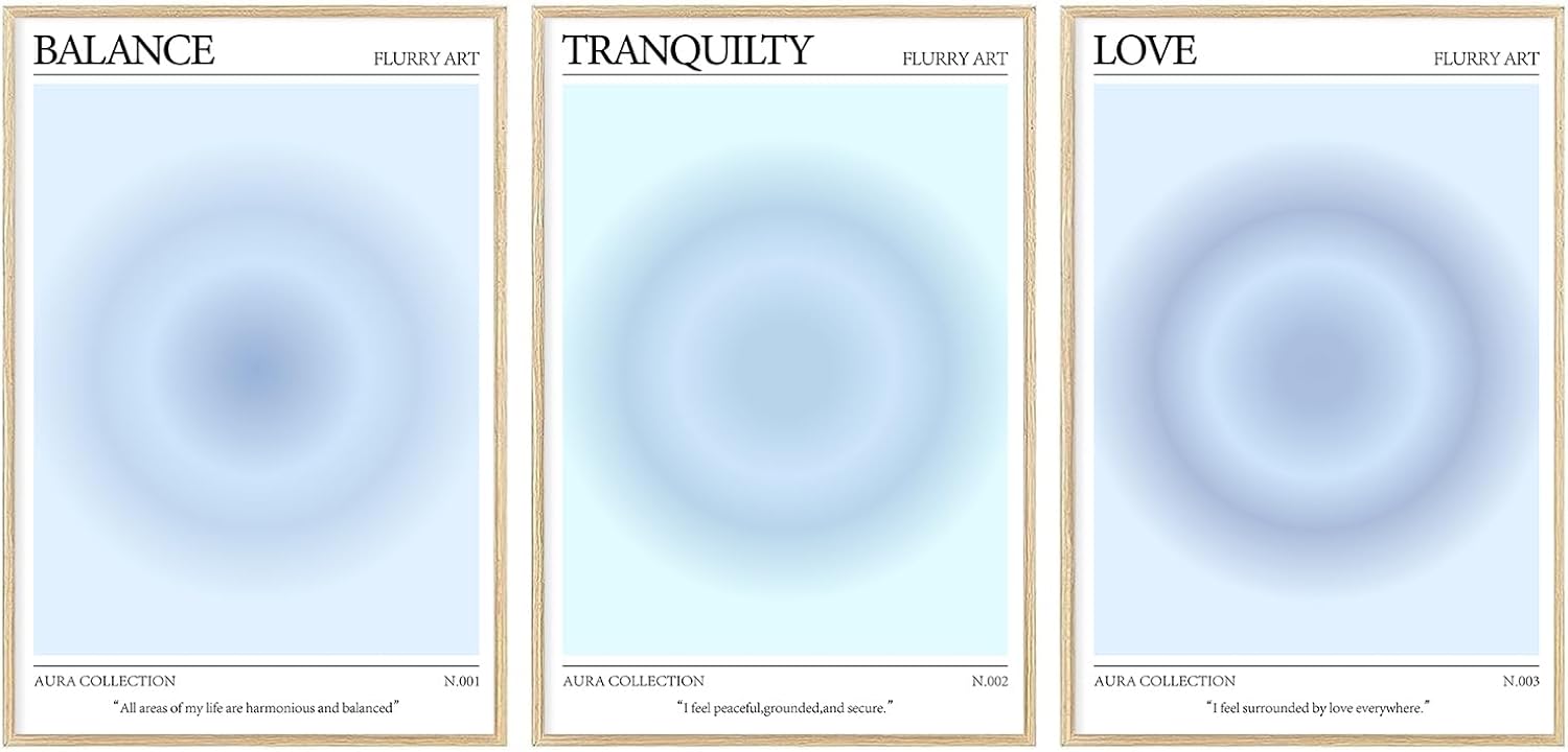 Mastraxin Positive Aesthetic Wall Art Trendy Blue Prints Gradient Poster Aesthetic Blue Paintings Spiritual Aura Poster Retro Prints for Room Bedroom 16x24inch Unframed