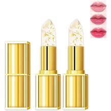 2PCS Transferproof Color Changing Lipstick, pH Activated Tint Balm, Clear Gold Foil Lipsticks That Changes Colors, Moisturizing Glossy Shine Lip Gloss for Women