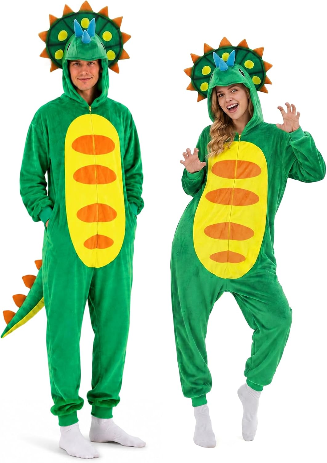 Adult Dinosaur Onesie Costume - 3D Hooded Animal One-Piece Pajama for Halloween Men Women
