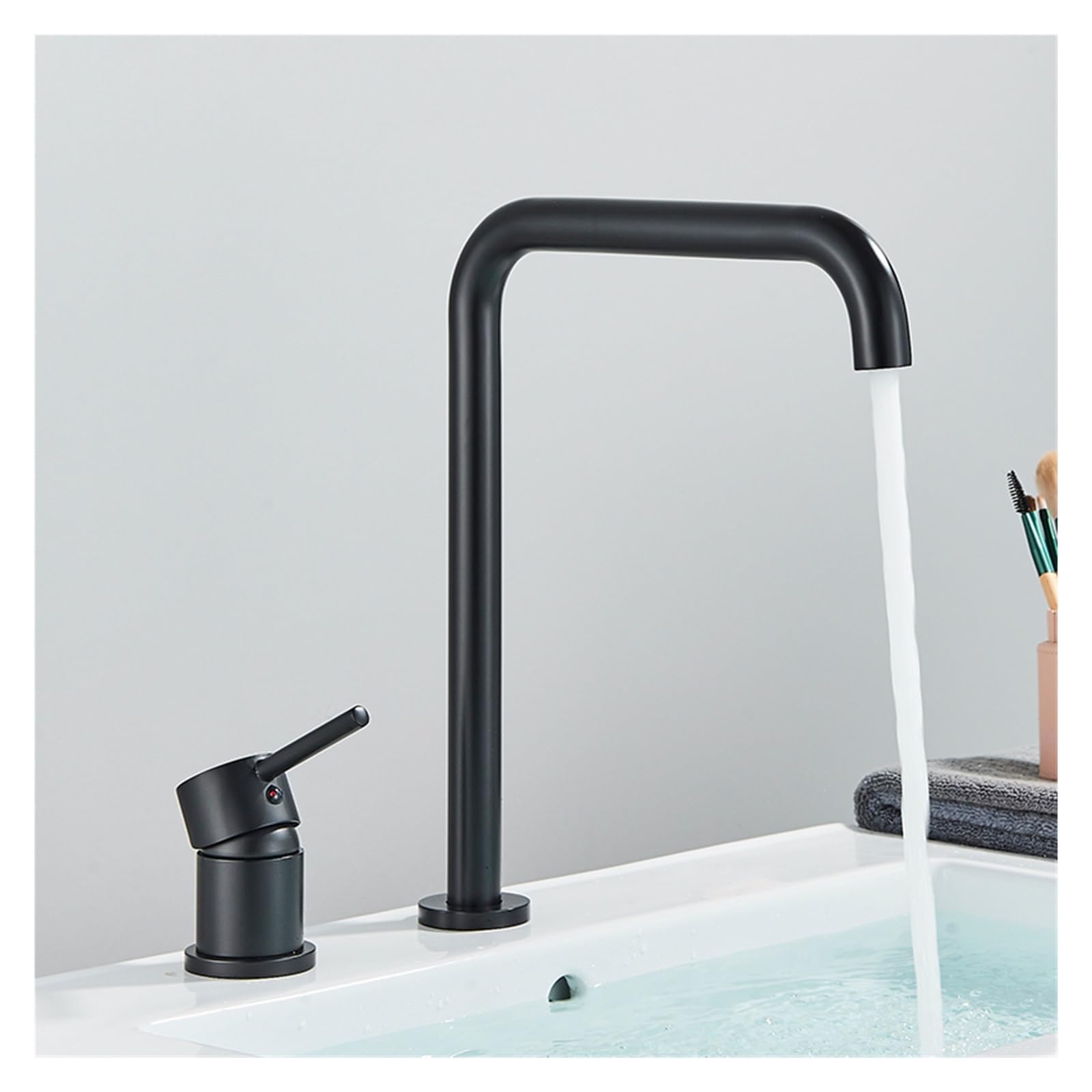 Mitigeur de lavabo anti-traces noir mat et or rose à poignée unique pour rénover sans fuite