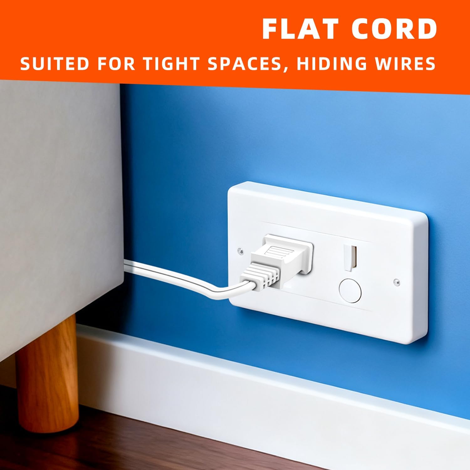 6FT Indoor Extension Cord, 2 Prong Extension Cord with Safety Cover, Flat Cord, Great for Christmas Decor and Lights, ETL Listed, 2 Pack, White