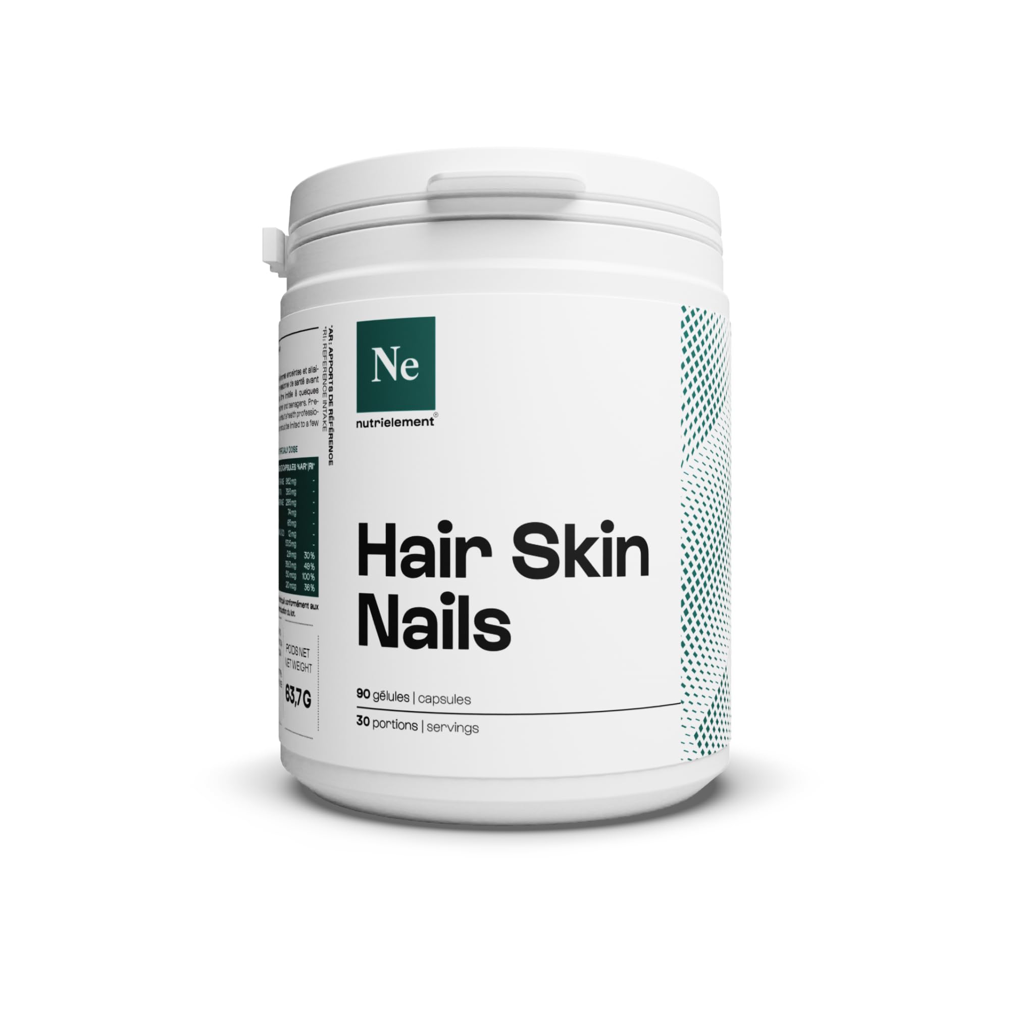 Nutrielement - Hair Skin Nails - 90 gélules - MSM, Kératine, Zinc, Vitamine C, Sélénium, Biotine - Complément alimentaire Pousse Cheveux, Peau, Ongles