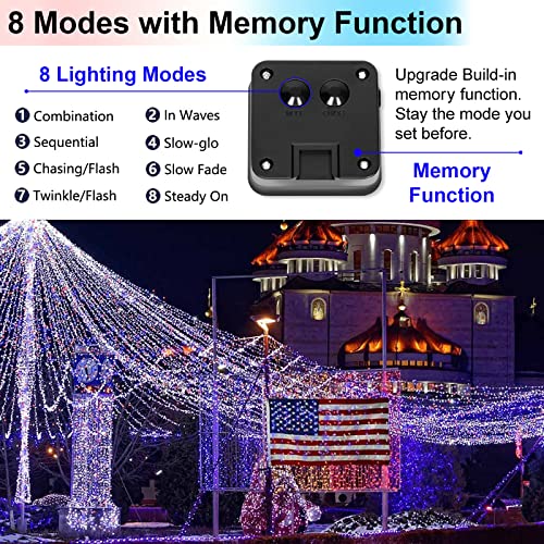 Yaozhou SOLAR LIGHTS 4Th Of July Patriotic Decorations Solar String Lights Outdoor Waterproof-Red White And Blue Lights,2Pack Each 100Led 33Ft,Ip67 Waterproof 8 Modes Fairy Lights For Memorial Day Garden,Patio Yard thumb #1