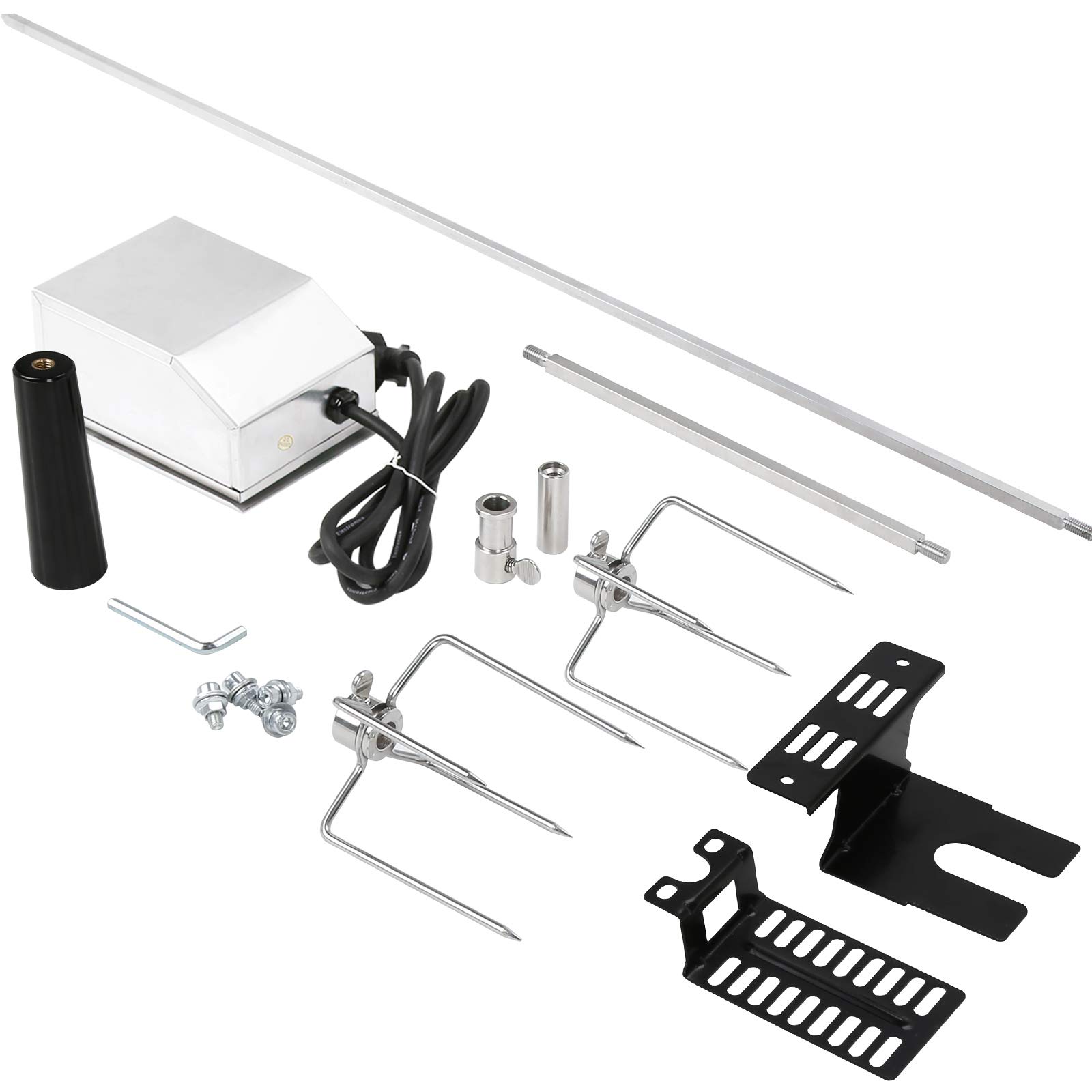 Girarrosto per Barbecue in Acciaio Inox,107 cm, con 2 aghi per Carne e Motore in Acciaio Inox, 220 V – 240 V, Spiedo Elettrico, Girarrosto Universale
