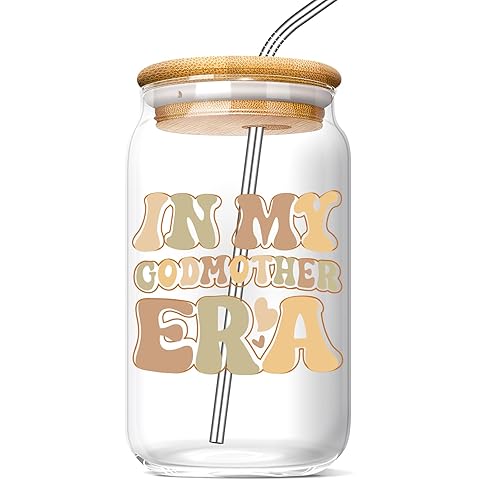 Godmother Proposal Gifts for Women: In My Godmother Era 16oz Coffee Glass Cup - Pre...