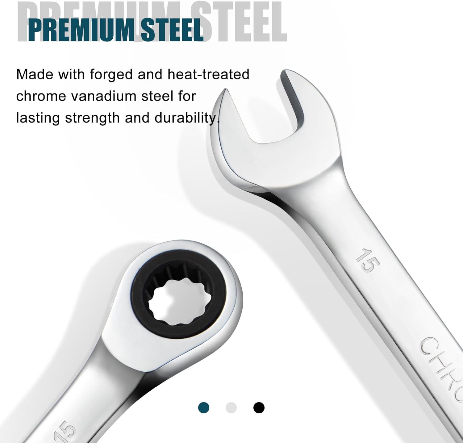 SORAKO 15mm Ratcheting Combination Wrench, Chrome Vanadium Steel Gear Wrench, Industrial Grade Cr-V Steel Gear Spanner, Household Garage Tools(Metric)