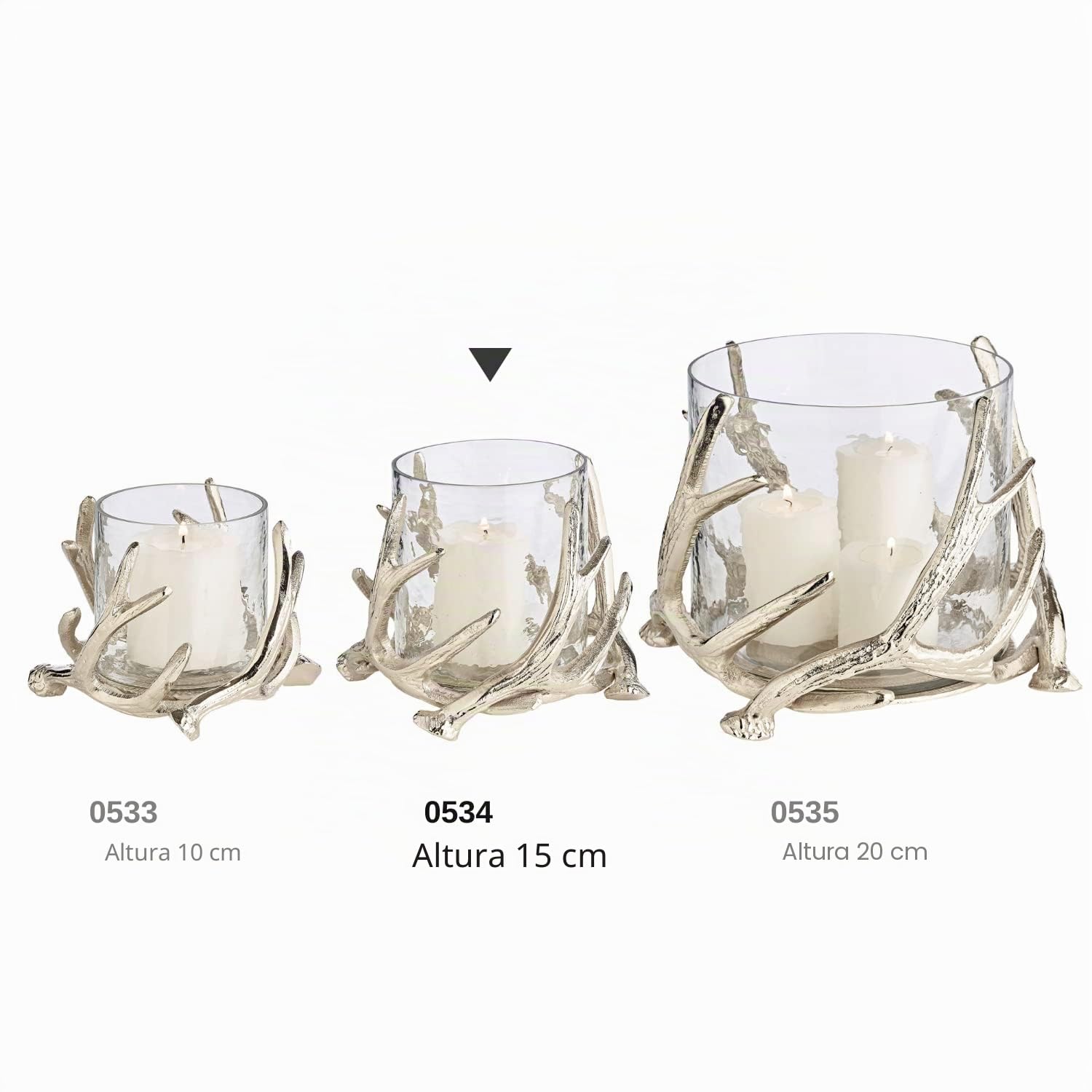 EDZARD Farol Kingston en diseño de Cuerno de venado, Aluminio niquelado, con Cristal, Altura 15 cm, diámetro 19 cm