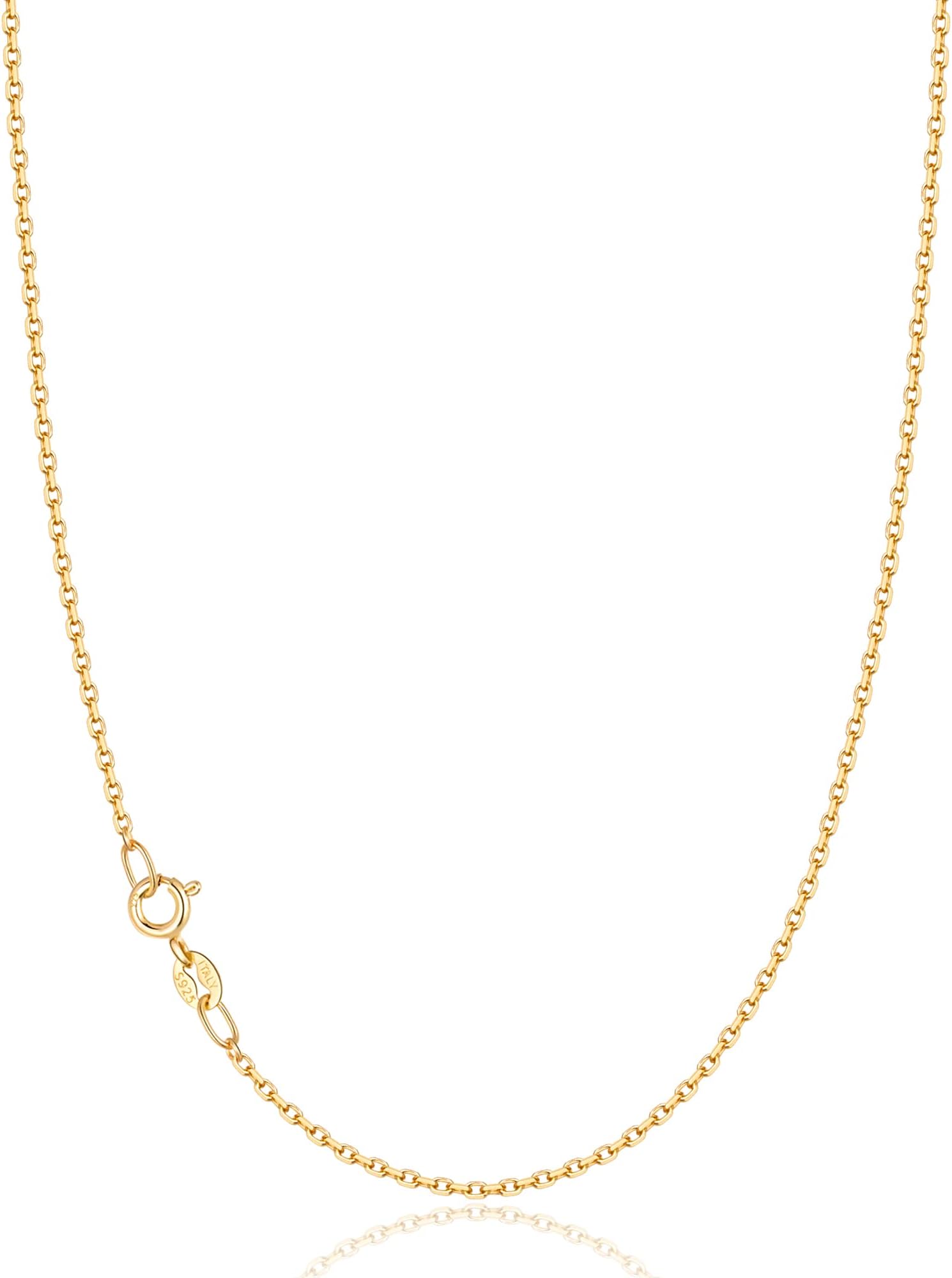 JewlpireItalian 1.3mm Cable Chain 925 Sterling Silver Chain Necklace for Women, 18k Over Gold Chain for Women Jewelry for Woman 14 16 17 18 20 22 24 Inch