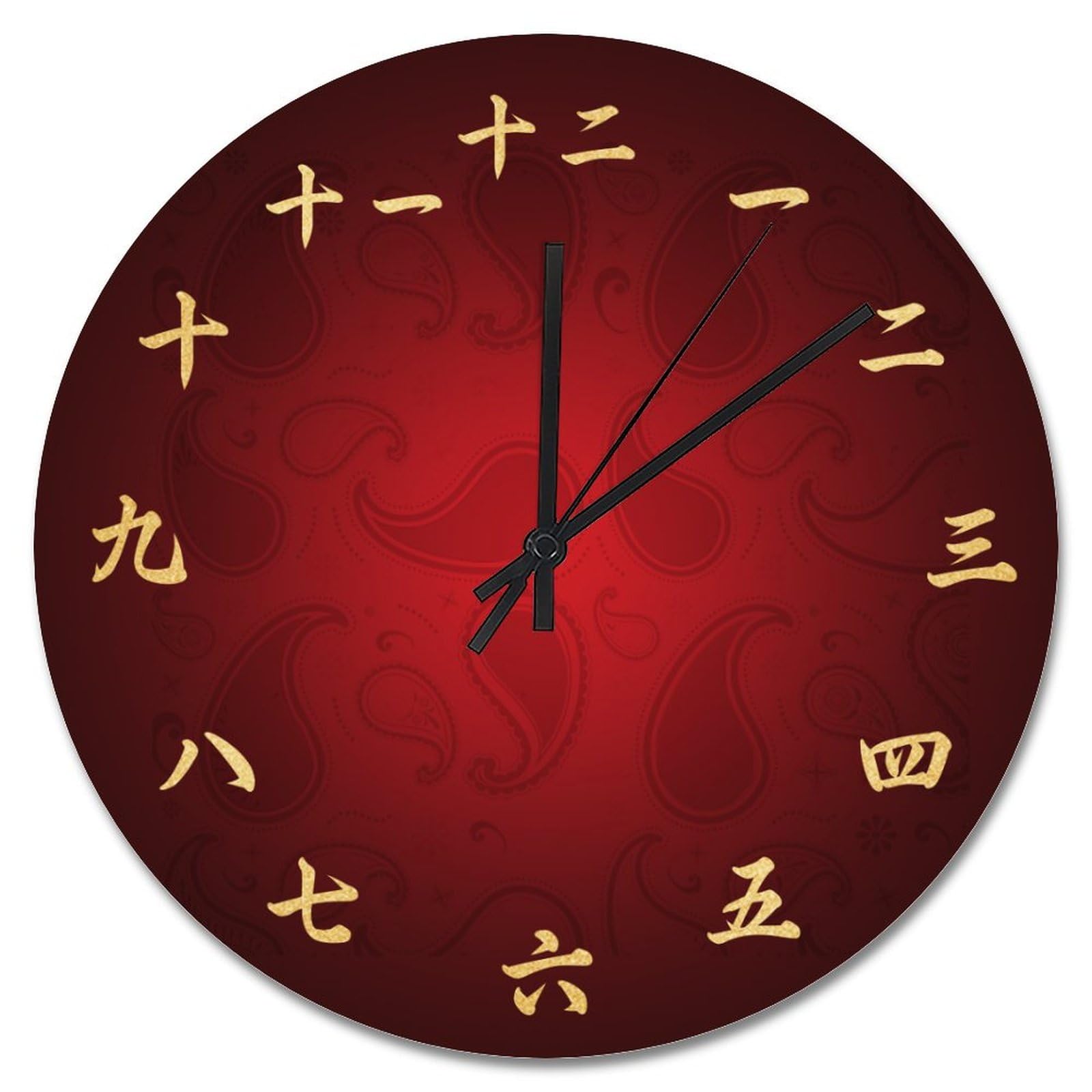 Lmmixee Style-6 Red & Gold Chinese Calligraphy Wall Clock Japanese Kanji Wall Clocks Battery Operated 15 Inch Silent Retirement Wall Decor Decor For Bedroom Living Room Kitchen School Office