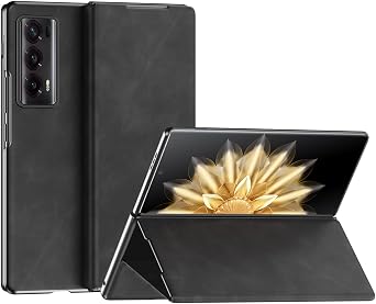 Compatible with Huawei Honor Magic V2 Case,Magnetic Leather Flip Stand Case,Slim Anti-Drop Protective Hard PC Retro Stylish Business Cover for Magic V2 Black