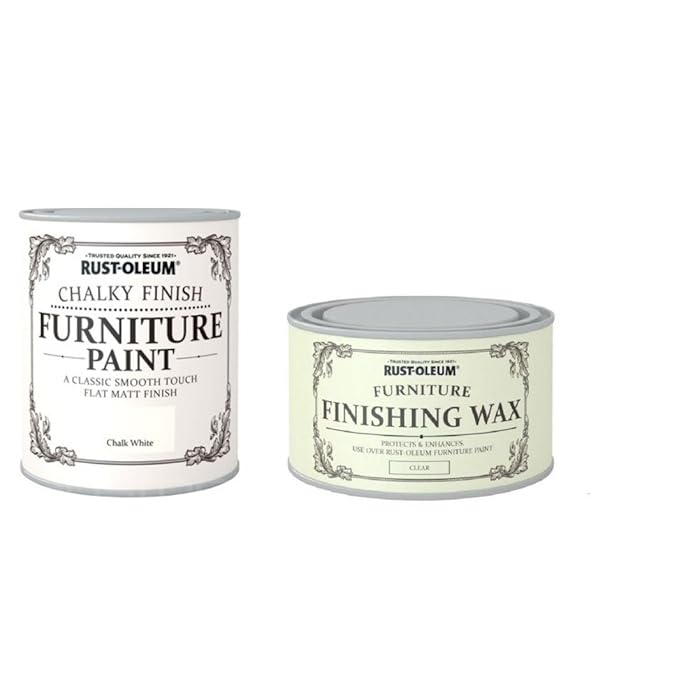 Buy RustOleum Chalk White Matt Furniture Paint 750ml Complete with 400ml Furniture Wax Online