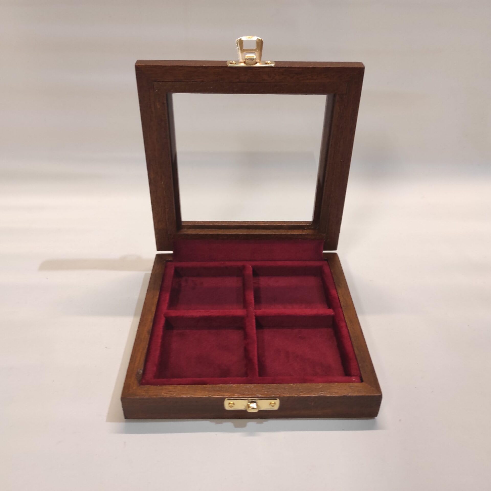 Cofanetto espositore per monete da collezione 4 caselle 50x50 mm, legno e vetro, personalizzabile, fatto a mano in Italy - Coins&More