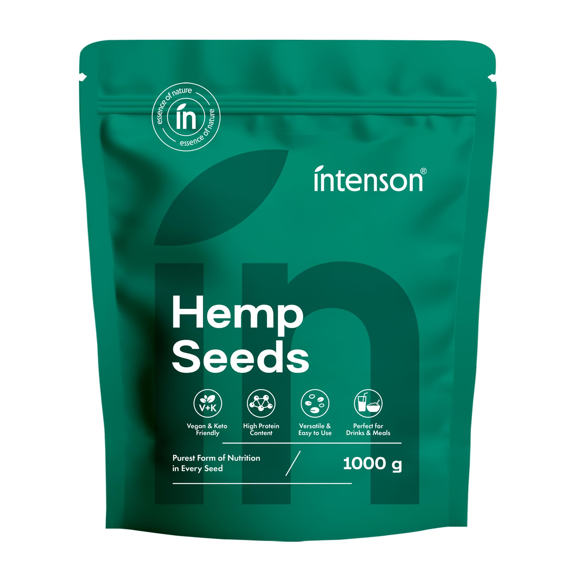 Intenson Hemp Seeds Hulled, 1000 g, High in Protein and Omega Fatty Acids, Vegan and Keto-Friendly, Naturally Gluten-Free, No Additives