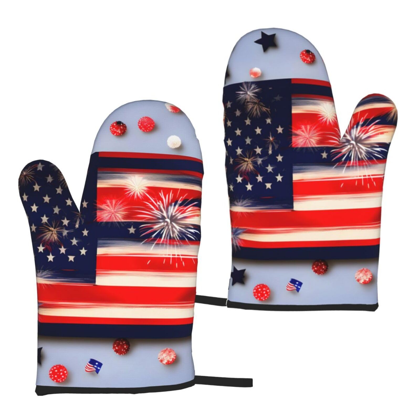 Firework American Flag 4th Of Julys Print Heat Resistant Universal Fit Oven Microwave Gloves Home Cooking Baking Grilling