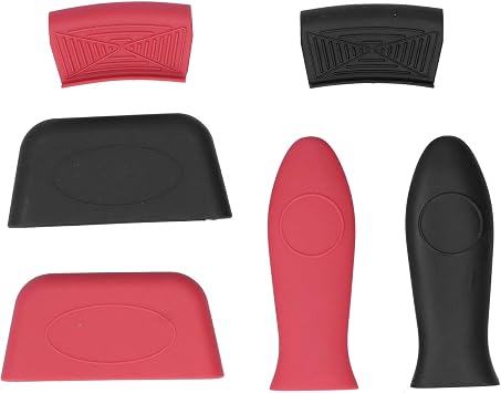 Omabeta 6Pcs Thicken Silicone Pot Handle Sleeve AntiScalding Kit for Kitchen Utensils Black + Red 5.5" 3.1" .1" for Home Use