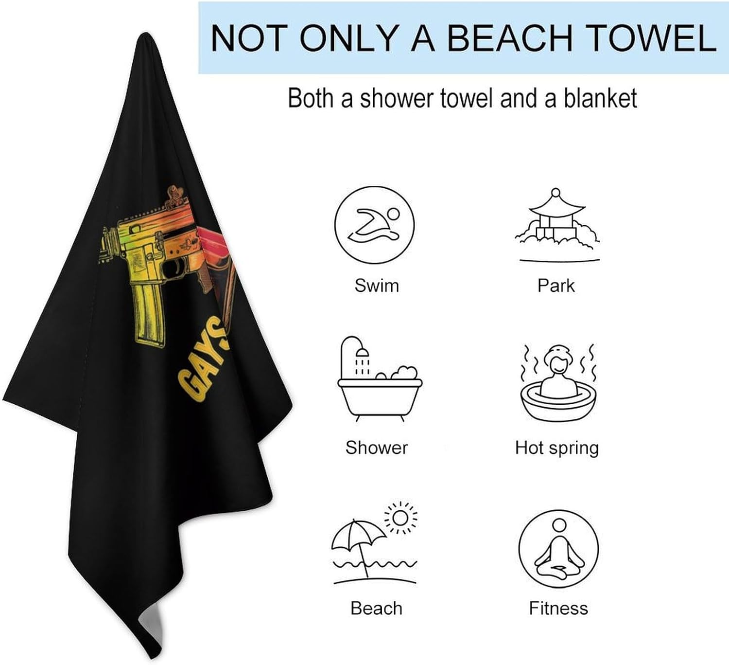 Gay for Guns Oversized Beach Towel Soft Absorbent Pool Bath Swim Towels for Adults Travel Vacation Gifts 130x80cm