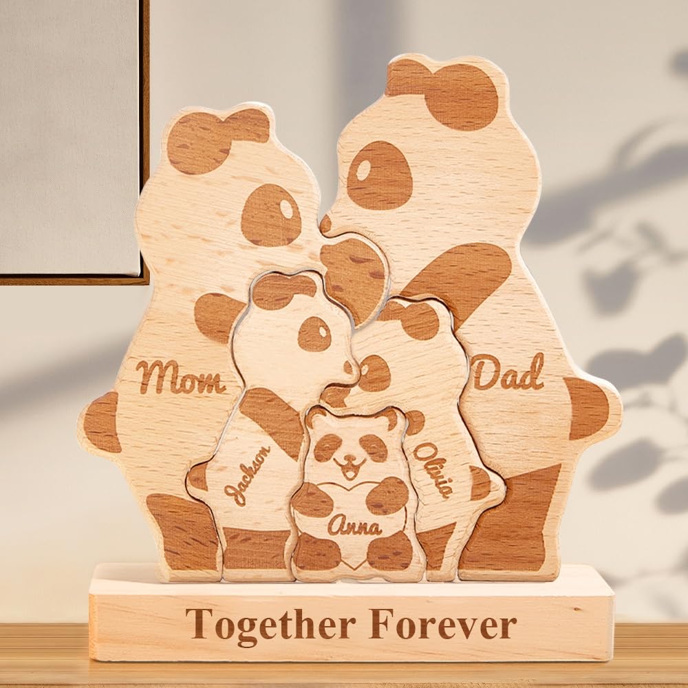 Personalized Wooden Panda Puzzle with 2-8 Family Name, We are One, Custom Family Member Names Puzzle Home Gifts, Ideal Gift for Mother's Day, Father’s
