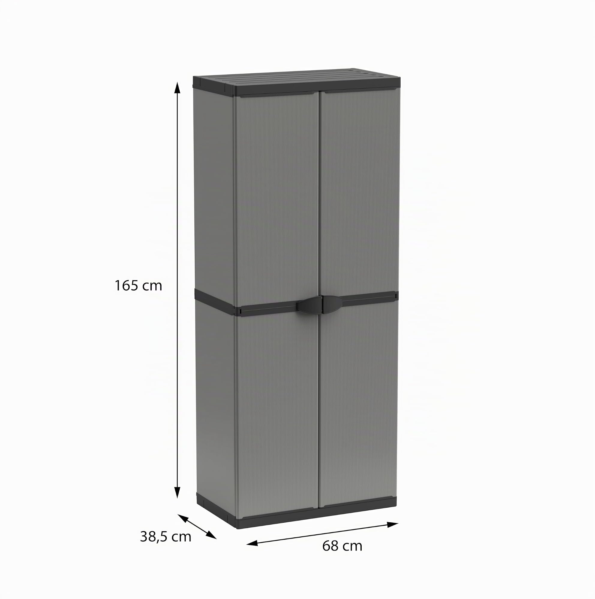 Adventa: Armario de Resina de PVC y PP, 2 Puertas, 3 estantes, fácil de Montar, Modular System, Resistente, Apto para ambientes Interiores y Exteriores, 68 x 40 x 165 cm, Gris y Negro
