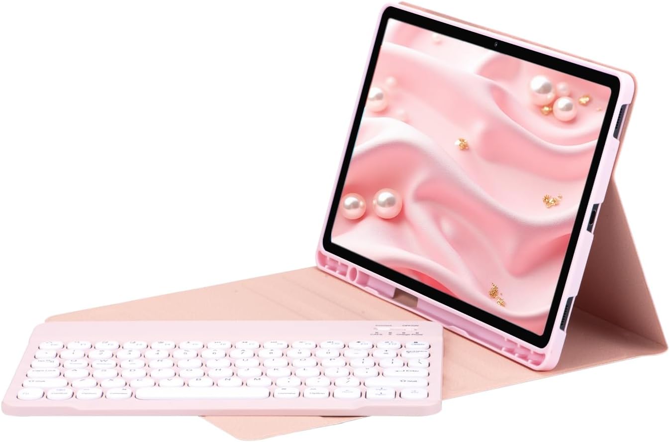 Compatible with Samsung Galaxy Tab A11 Plus 2025 / A9 Plus 2023 11 Inch Keyboard Case Detachable Bluetooth Round Key Wireless Keyboard with Pencil Holder. (Pink, A11Plus / A9 Plus)