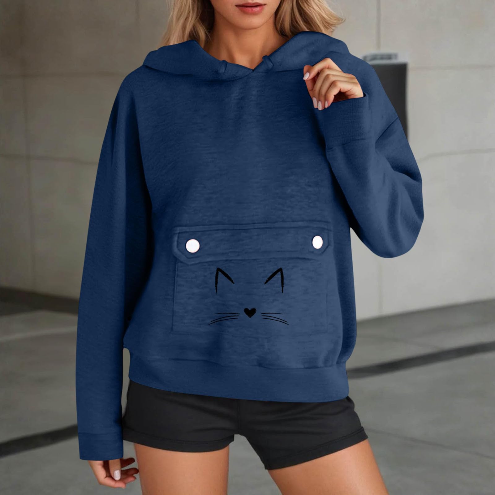 Sweat a Capuche Femme Casual Sweatshirt Legere Sweat-Shirt avec Poches Outerwear Fitness Streetwear Classique aux Couleurs Assorties Veste à Manches Longues Haut Couleur Unie Mode Hiver Vêtements