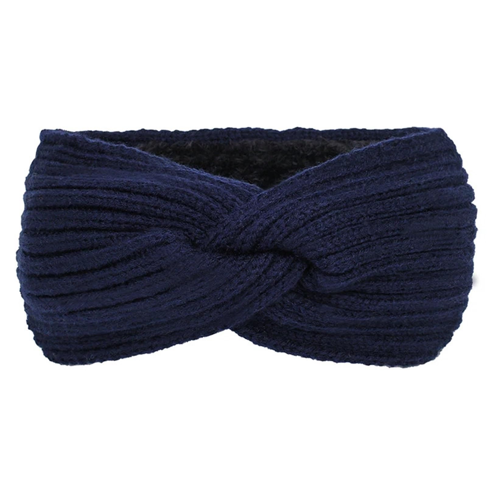 3 pezzi autunno inverno addensare lavoro a maglia fascia larga foderato in peluche for capelli turbante fasce for for le donne tenere in caldo scaldaorecchie femminili Per Donna(Deep Blue)