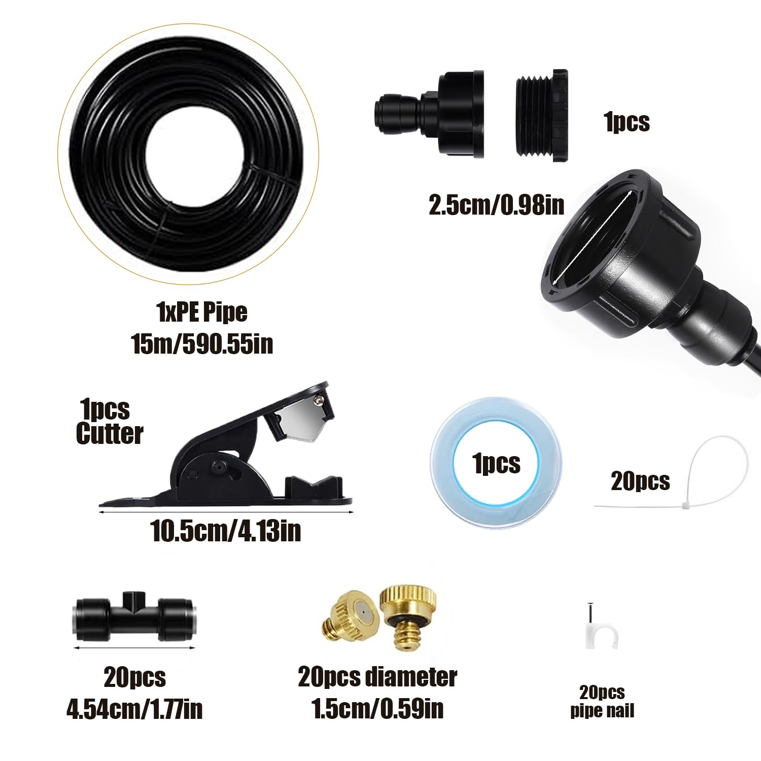 15m Système Refroidissement Brumisation 75 pcs Kit Arrosage Goutte à Goutte Kit D'Irrigation Système de Brumisation Tuyau Brumisateur Exterieur pour Jardins Patios Parasols Toits