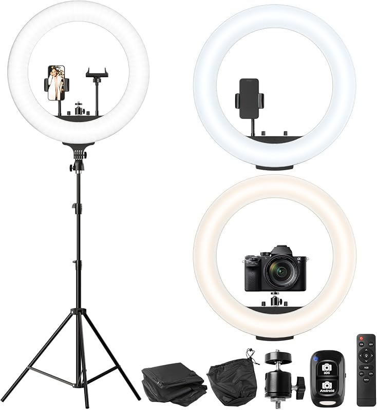 UBeesize Anillo de luz de 22 pulgadas con soporte de 72 pulgadas, anillo de luz grande de 60 W con soporte para teléfono, luz LED regulable para maquillaje, peluquero, estilista, tatuaje, YouTube, TikTok, fotografía