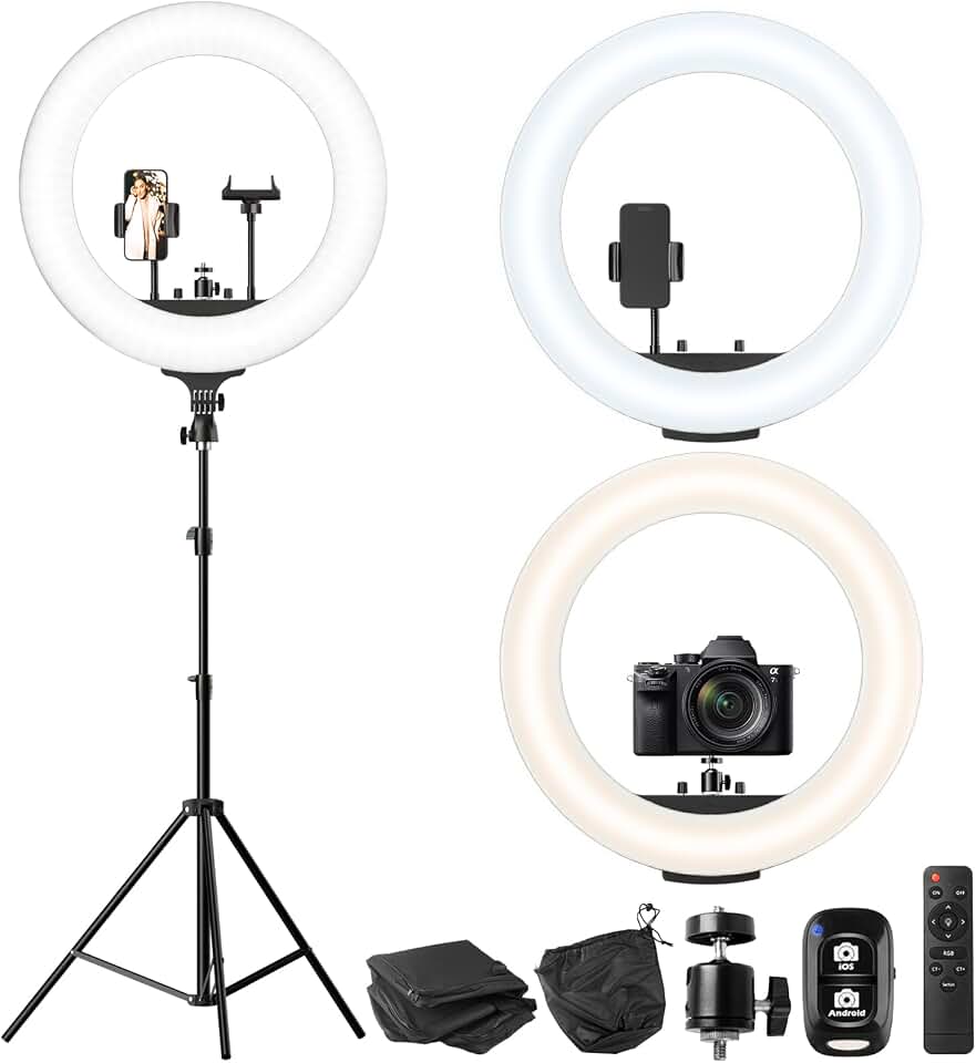 UBeesize 22'' Ring Light with 72'' Stand, 60W Large Ring Light with Phone Holder, Dimmable LED Light for Makeup Barber Stylist Tattoo YouTube TikTok Photography