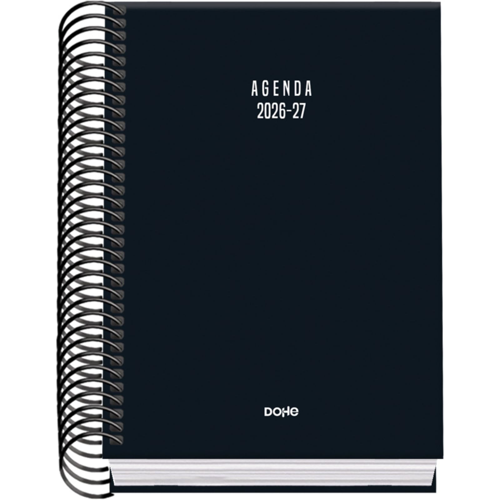 Agenda Scolaire 2026 2027 A6 12x17 cm Couverture Rigide Reliure Spirale Espagnol Anglais Noir