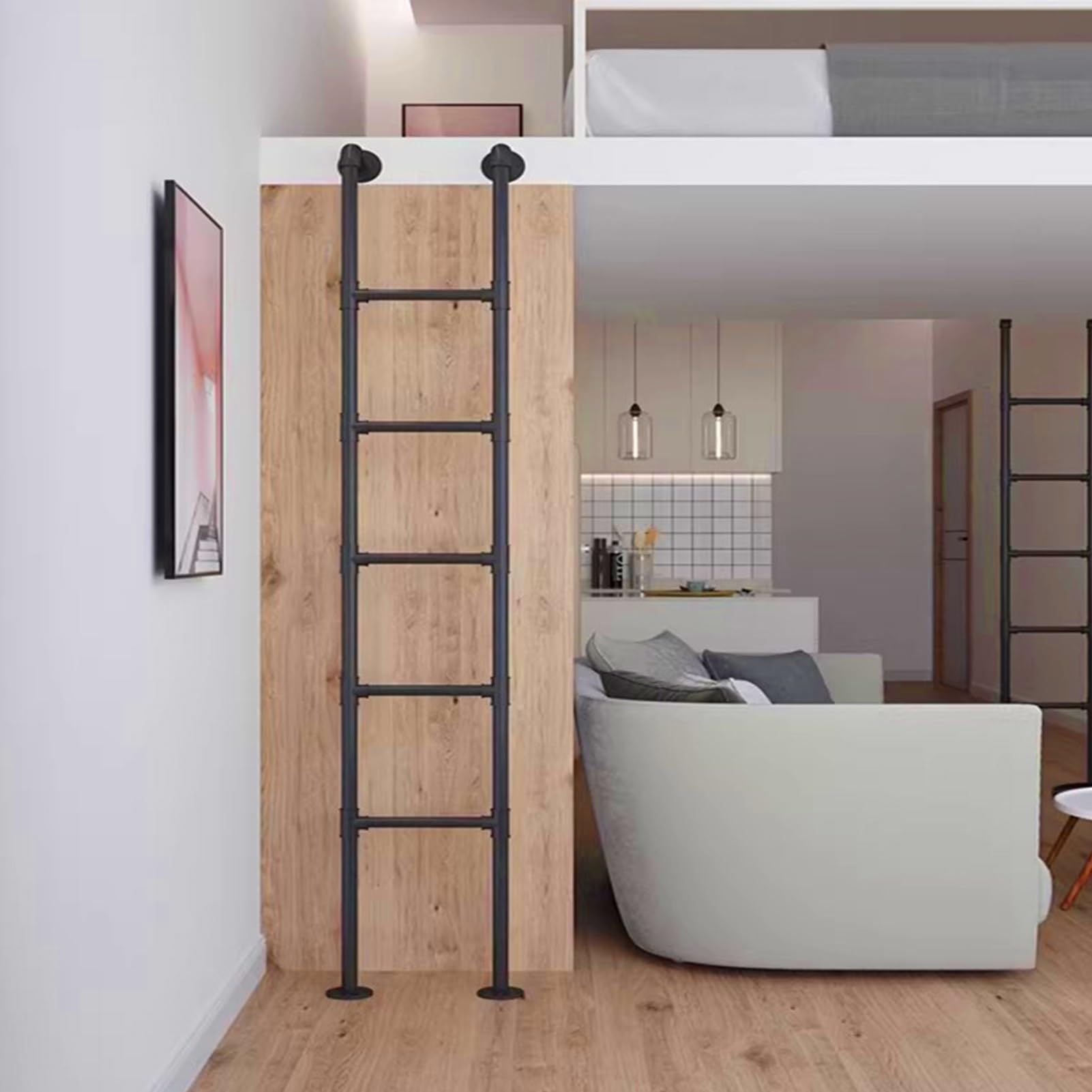 Scala di Emergenza in Metallo Nero Resistente, da Parete, per finestre di scantinati, soffitte, Letti a Castello, Sicurezza, 170 cm (67 Pollici), Scala per soppalco, Dorm