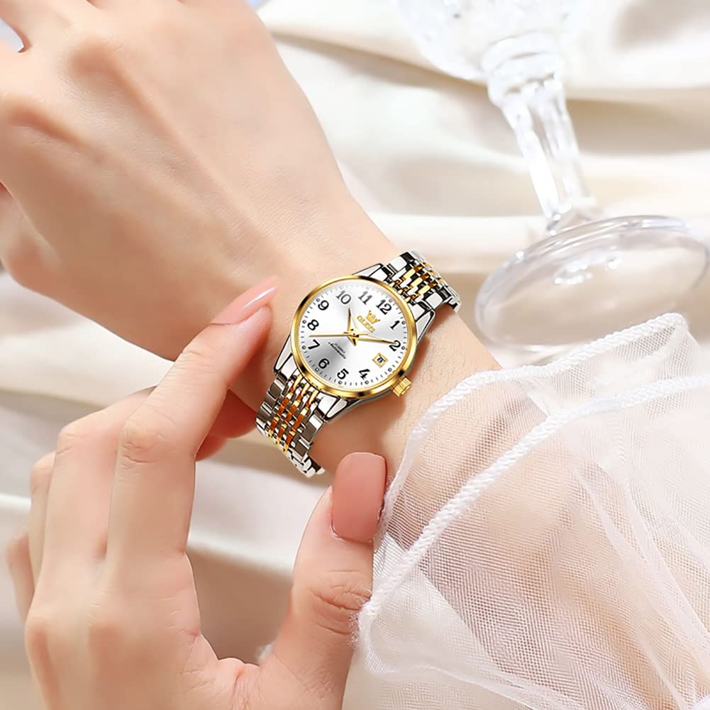 Taxau Automatik Armbanduhr Damen Silber und Gold Mechanische Wasserdicht