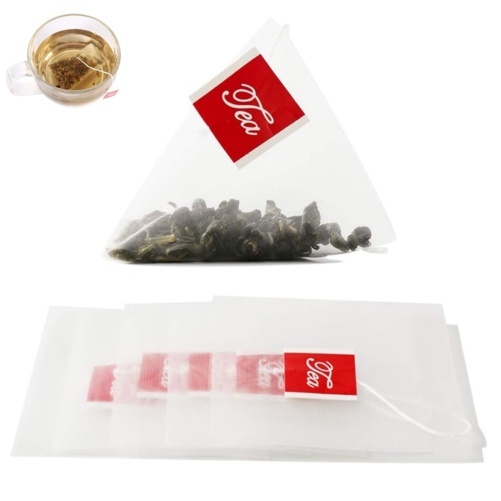 YFFSFDC 使い捨てティーバッグ 100個入り ドローアライン お茶パック 無漂白 不織布お茶＆コーヒー用三角紅茶 麦茶 水出し 三角コーナー茶こし濾過袋 耐熱 (S)